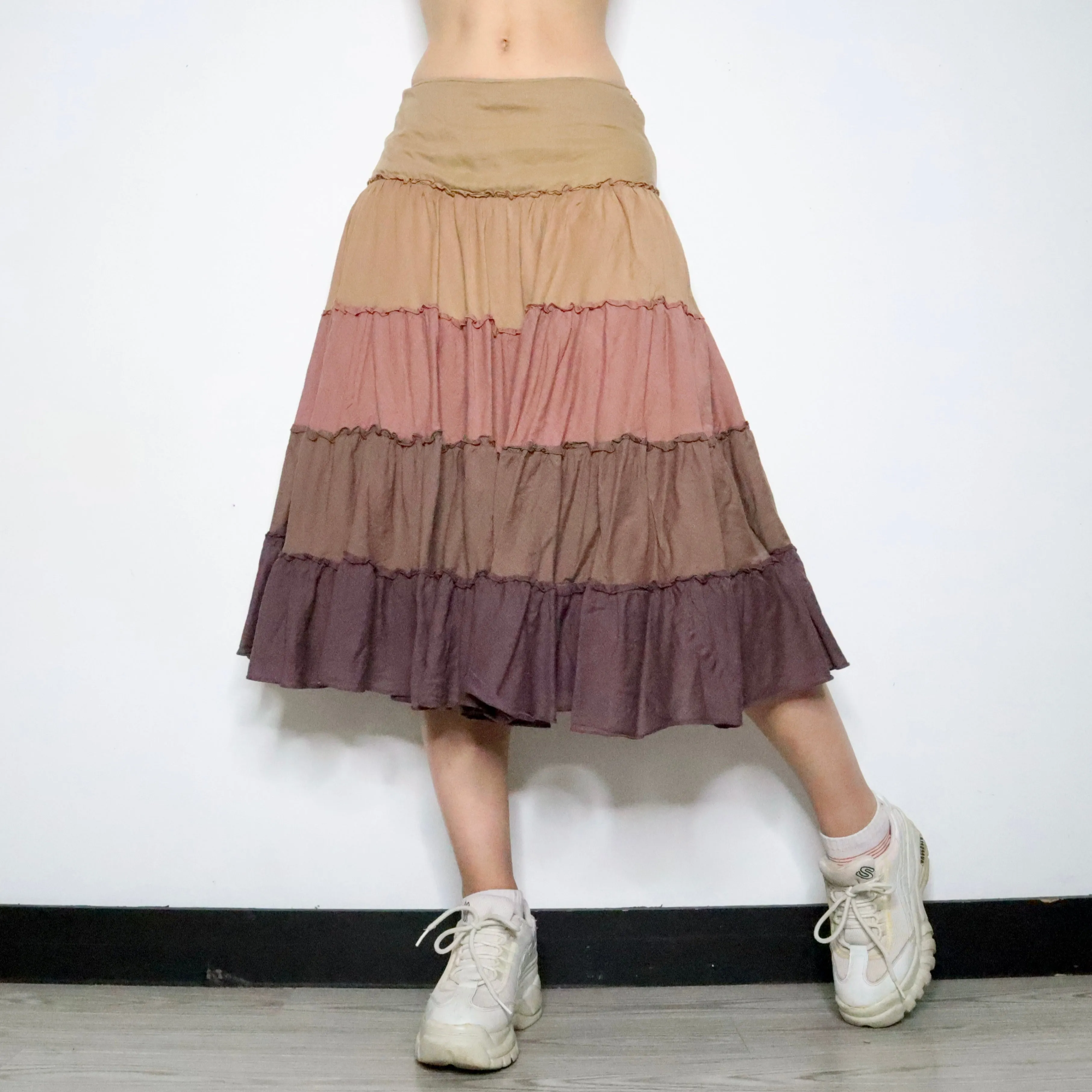 Brown Tiered Maxi Skirt (Small)