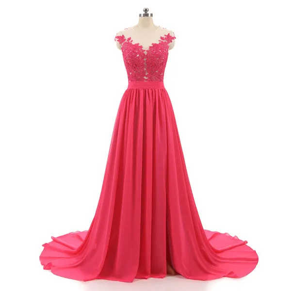 Burgundy A-line Evening Dresses Long With Buttons Sexy See Through Back High Split Lace Prom Dress Evening Gowns