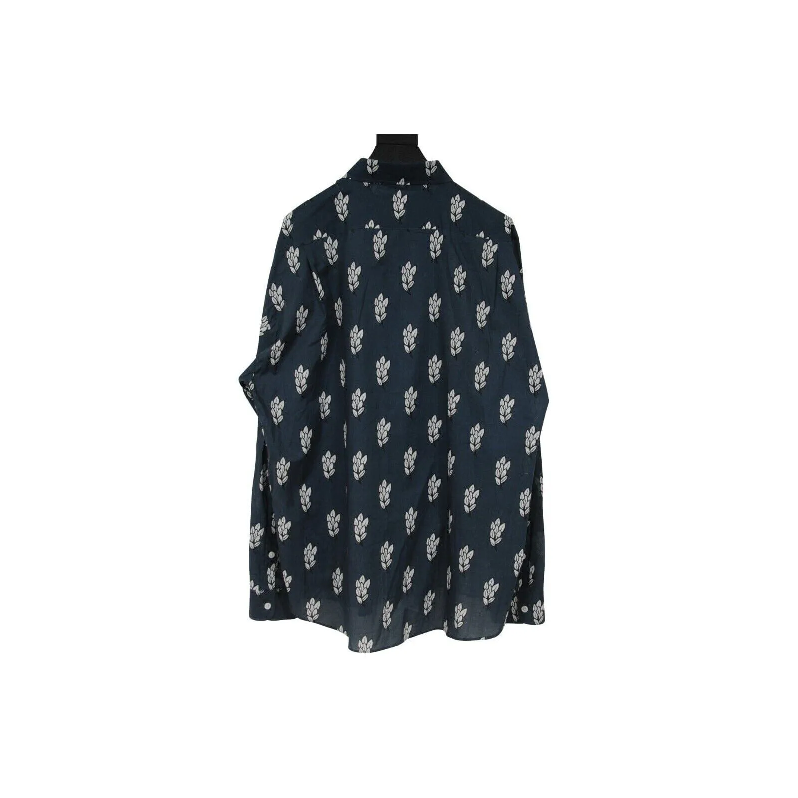 Button Down Shirt Navy Blue White Wheat Print Cotton