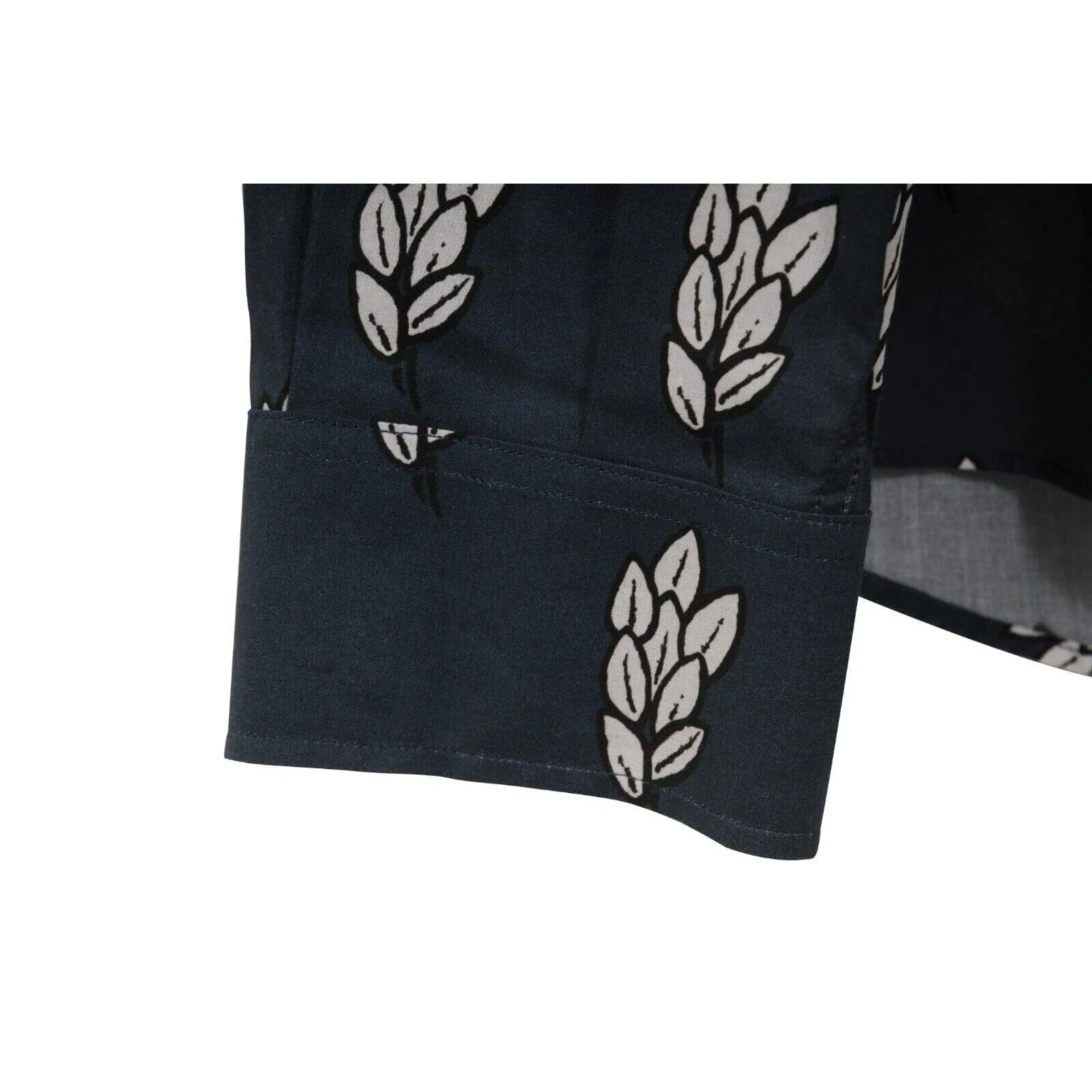 Button Down Shirt Navy Blue White Wheat Print Cotton