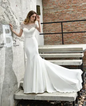 Cap Sleeve Bateau Mermaid Stain Evening Gowns