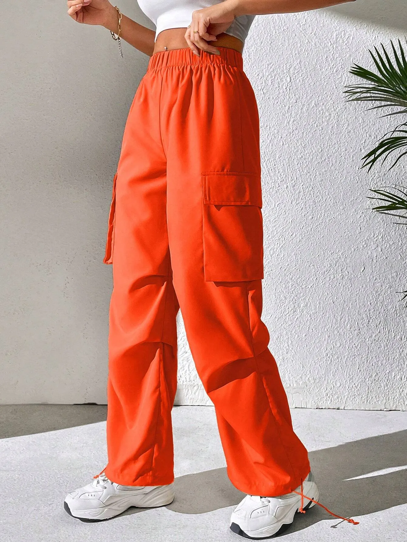 Casual Flap Pocket Side Plain Cargo Pants