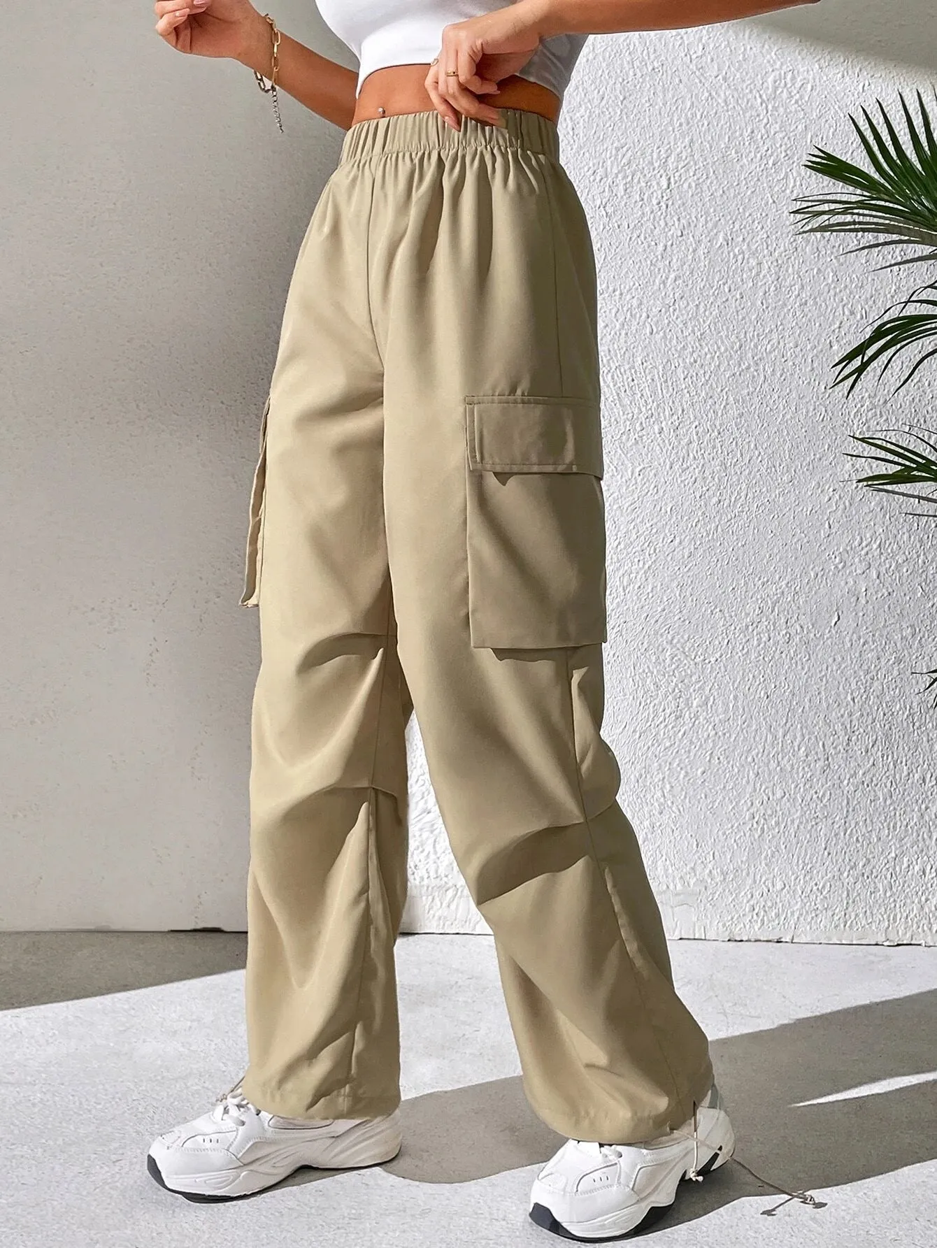Casual Flap Pocket Side Plain Cargo Pants