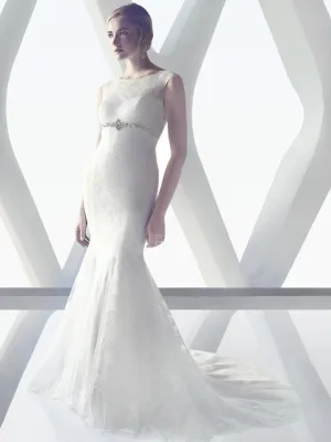 CB Couture by Casablanca B082 Illusion Lacey Neck Cap Sleeve Embellished Bridal Gown