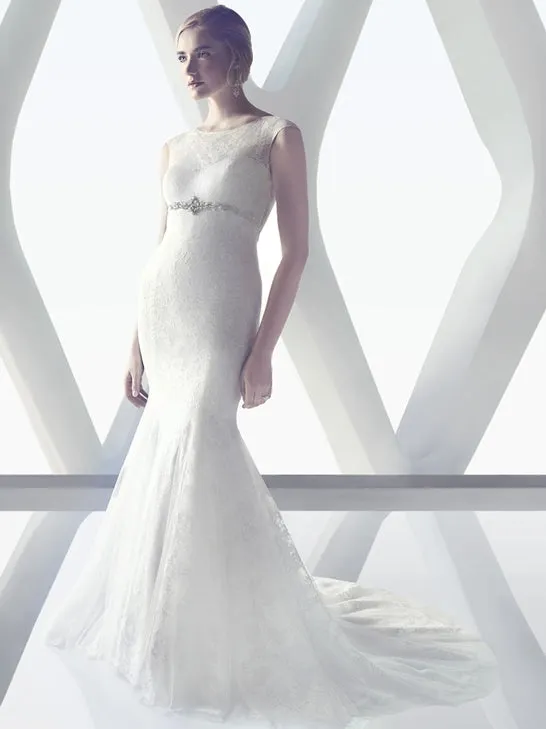 CB Couture by Casablanca B082 Illusion Lacey Neck Cap Sleeve Embellished Bridal Gown