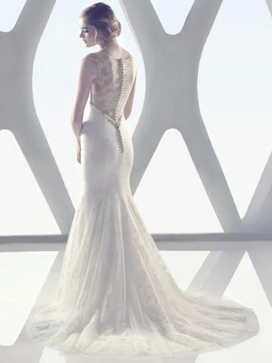 CB Couture by Casablanca B082 Illusion Lacey Neck Cap Sleeve Embellished Bridal Gown