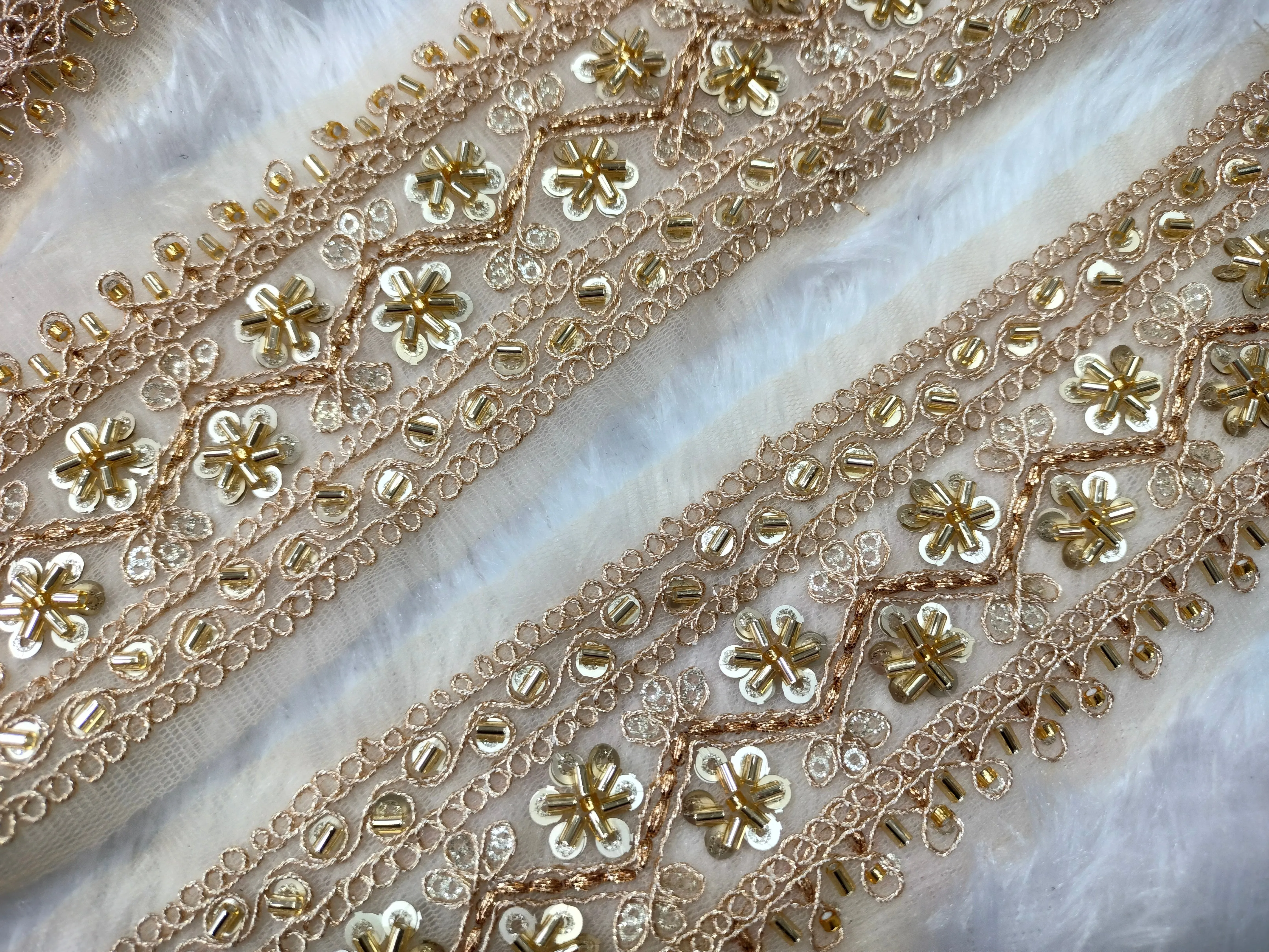 Cream Embellished Cutdana Trim