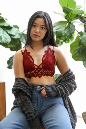 Crochet Lace Longline Bralette (Burgundy)