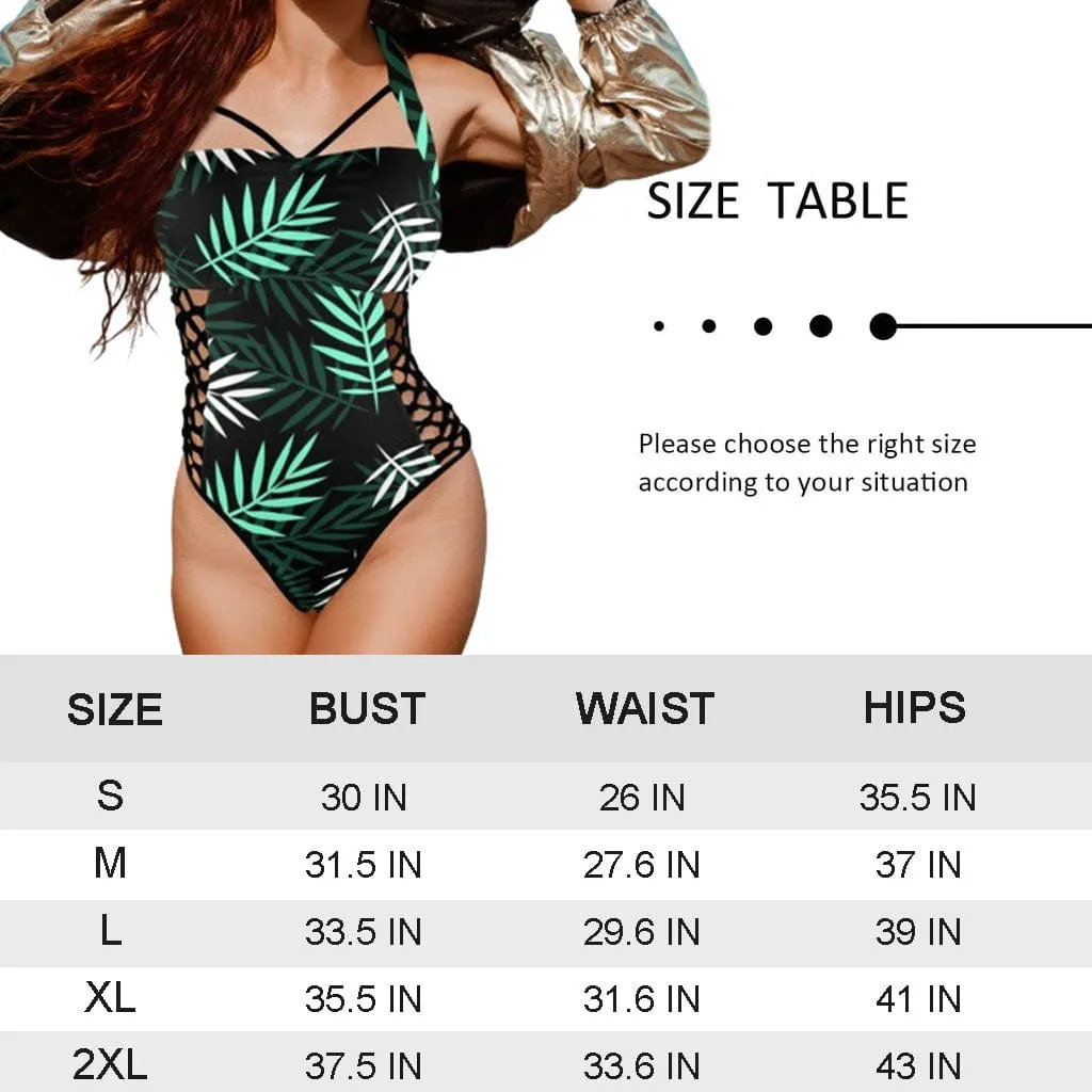 Custom Face All Women's Sexy One Pieces Swimsuit Lace Up Side Halter Back Tie Swimsuit Face Bathing Suit