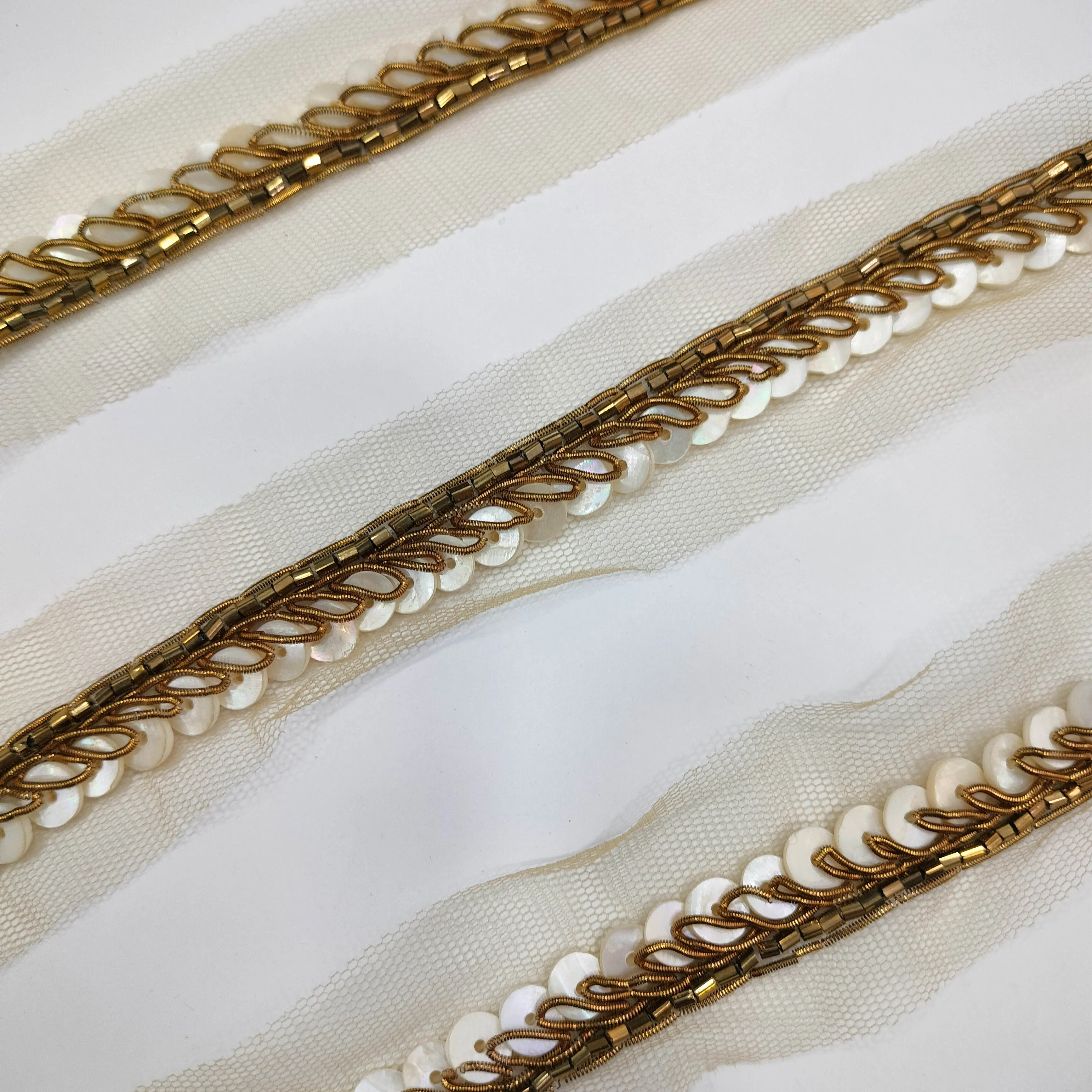 Dark Golden Sequins Work Embellished Handwork Trim (Wholesale)