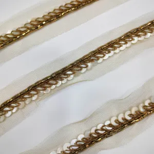 Dark Golden Sequins Work Embellished Handwork Trim (Wholesale)