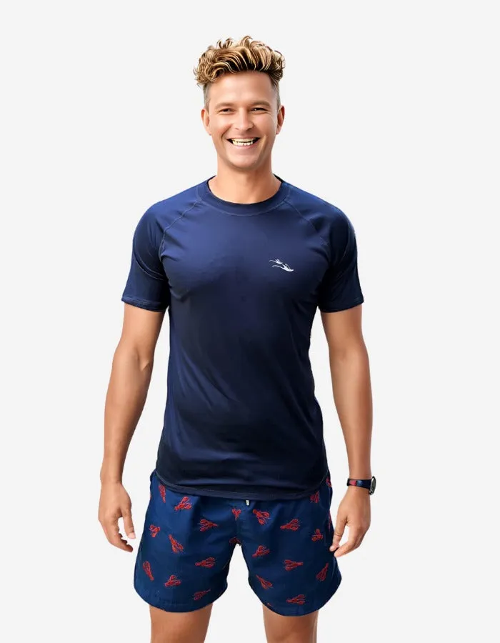 Deep Blue Short Sleeved Mens Rash Guard