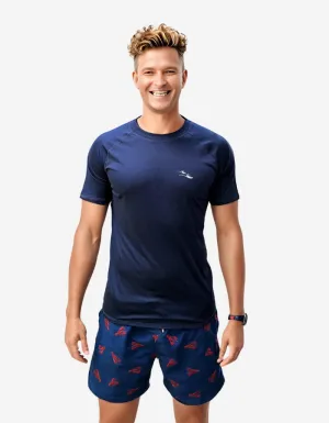 Deep Blue Short Sleeved Mens Rash Guard