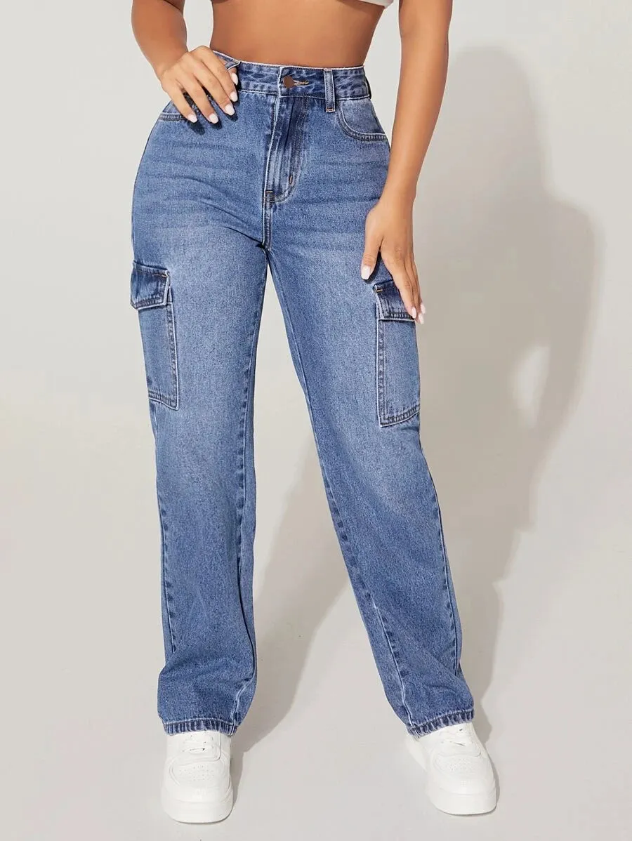 Easy Wear Buttoned Cargo Jeans