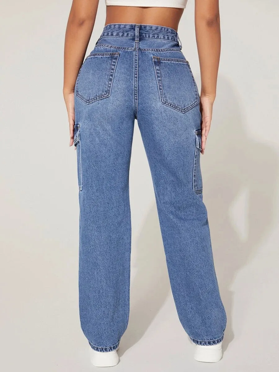 Easy Wear Buttoned Cargo Jeans