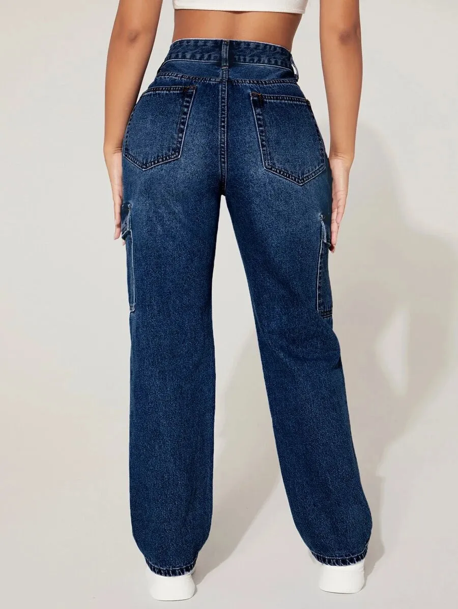 Easy Wear Buttoned Cargo Jeans