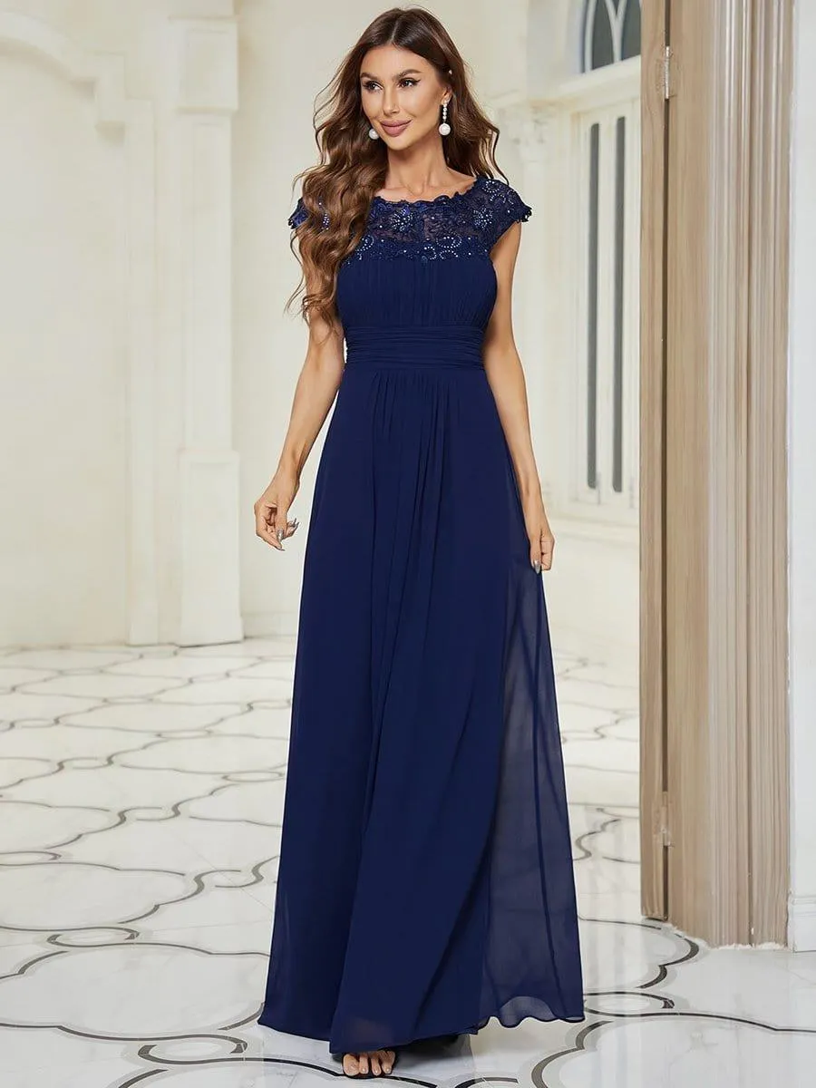 Elegant Maxi Long Lace Cap Sleeve Bridesmaid Dress