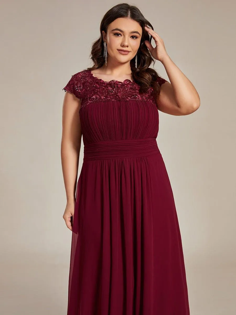 Elegant Maxi Long Lace Cap Sleeve Bridesmaid Dress
