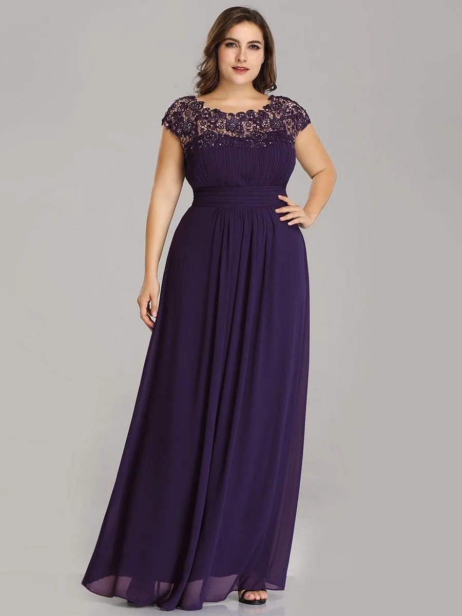 Elegant Maxi Long Lace Cap Sleeve Bridesmaid Dress