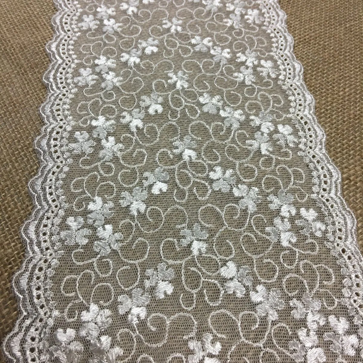 Embroidered Mesh Trim Lace Double Scalloped Border, 6.5" Wide, Ivory, Table Runner Garment Gown Veil Costume Slip Extender, DIY Sewing ⭐