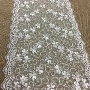 Embroidered Mesh Trim Lace Double Scalloped Border, 6.5" Wide, Ivory, Table Runner Garment Gown Veil Costume Slip Extender, DIY Sewing ⭐