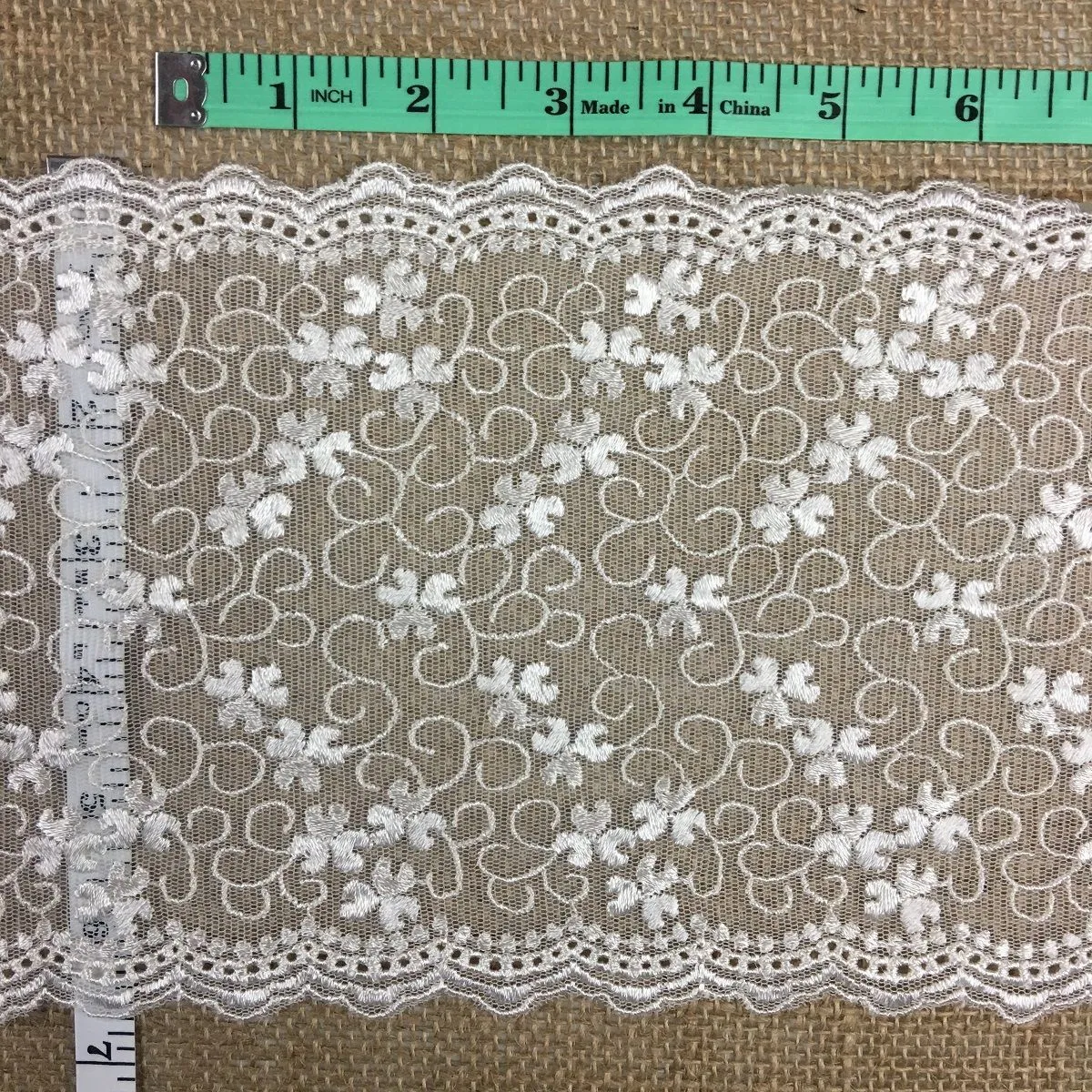 Embroidered Mesh Trim Lace Double Scalloped Border, 6.5" Wide, Ivory, Table Runner Garment Gown Veil Costume Slip Extender, DIY Sewing ⭐