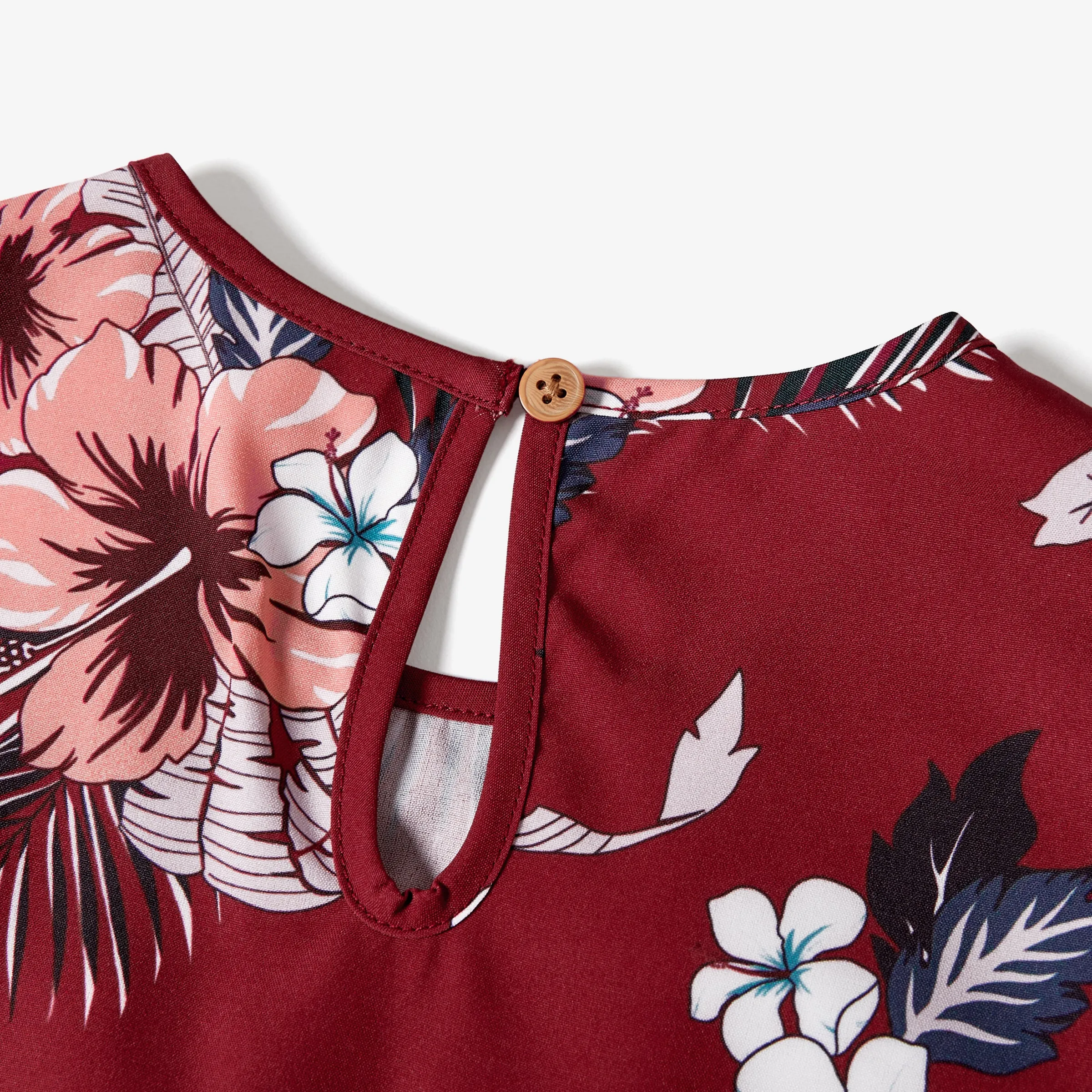 Family Matching Colorblock Polo Shirt and Floral Ruffle Hem Wrap Dress Sets