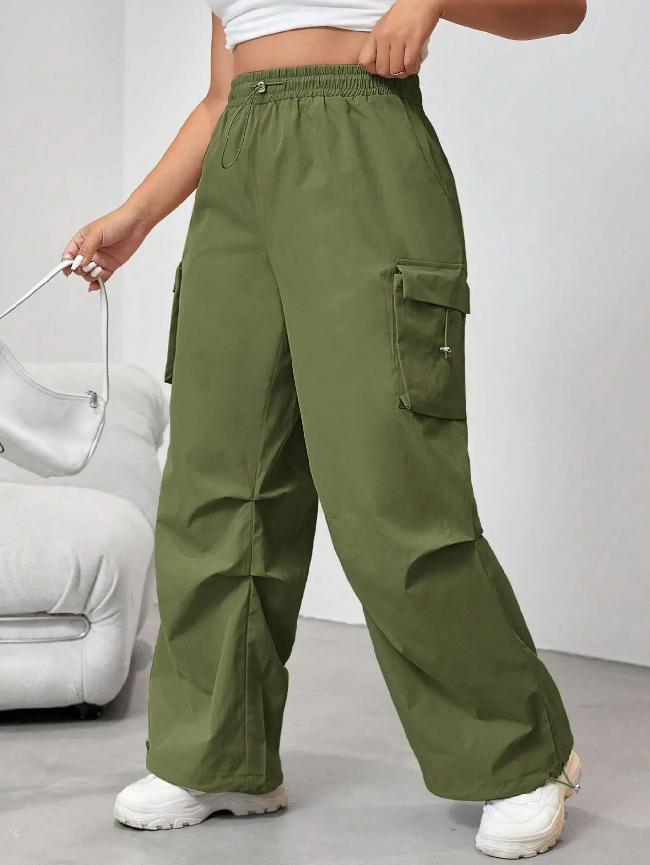 Flap Pocket Side Drawstring Cargo Pants