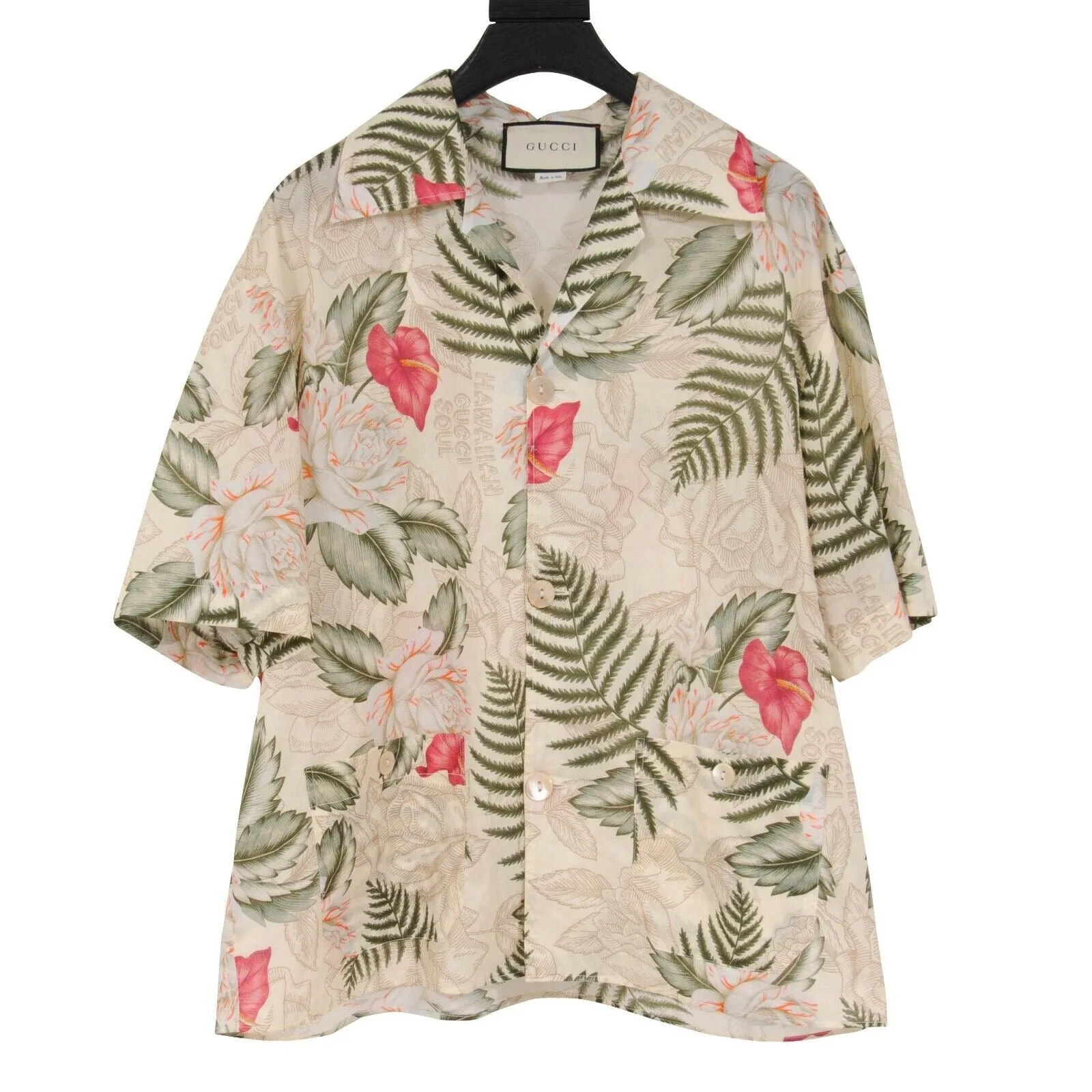 Floral Hawaiian Print Button Down Dual Pocket Bowling Shirt