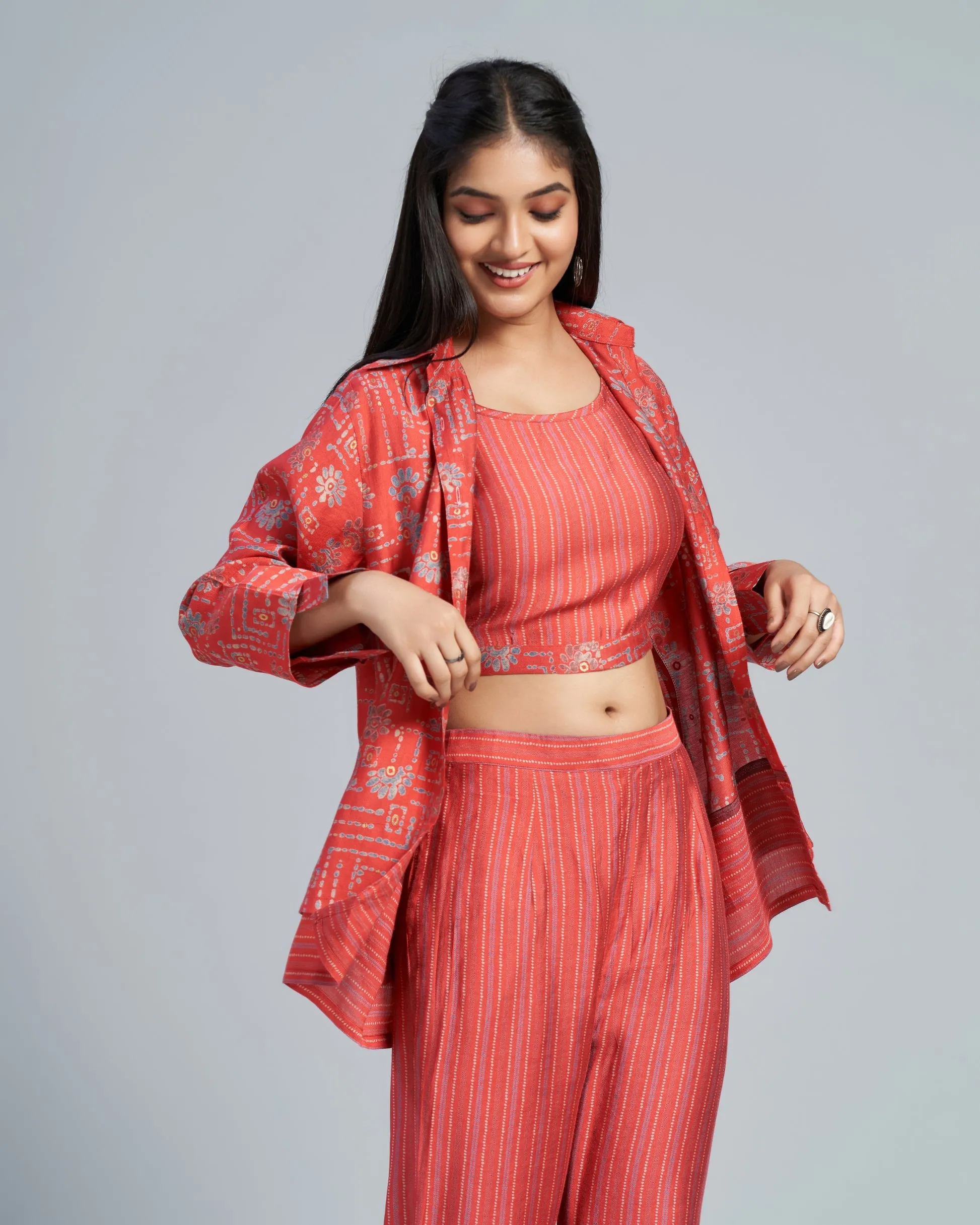 Floral Printed Blazer Top With Pant Three-Piece Set