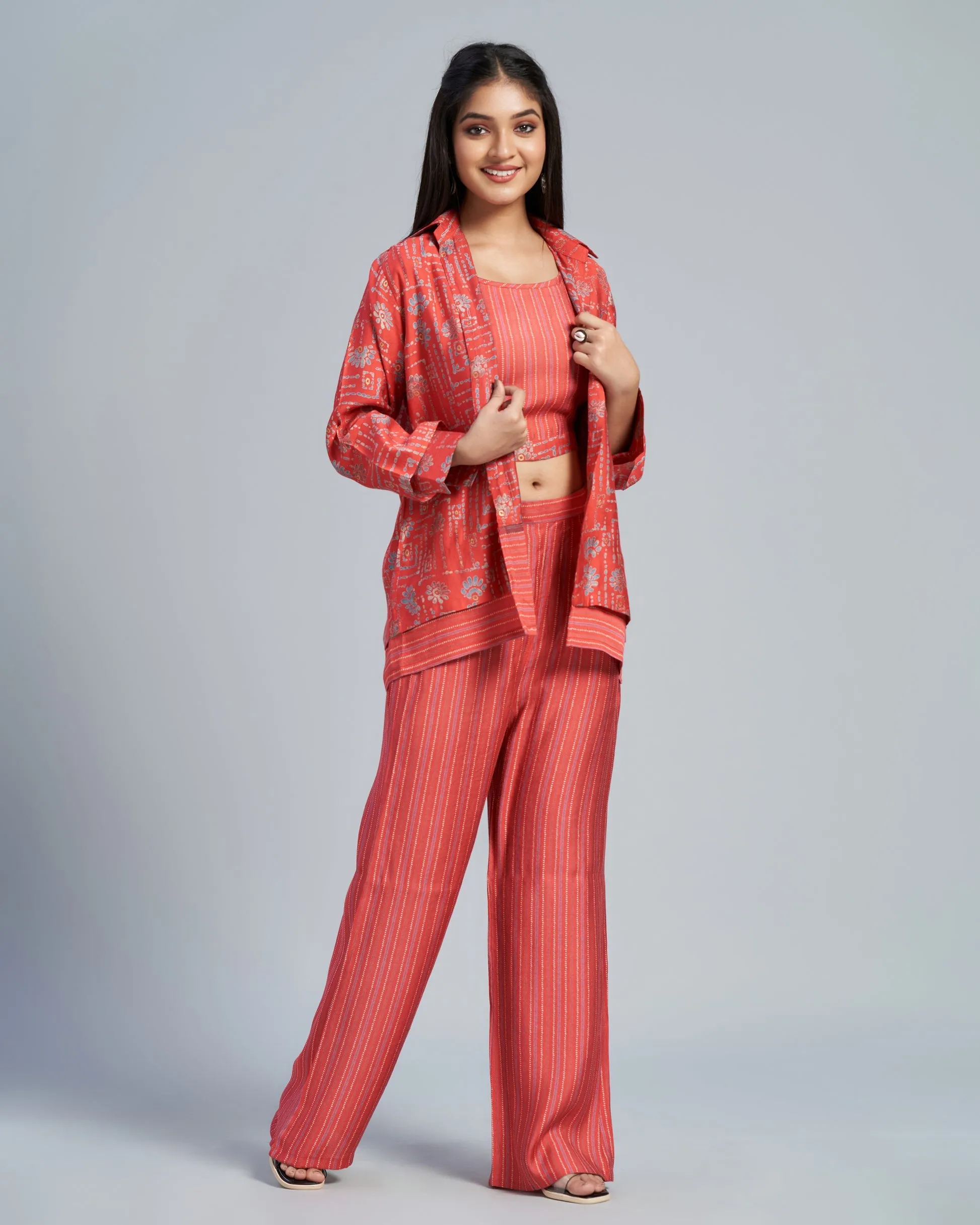 Floral Printed Blazer Top With Pant Three-Piece Set