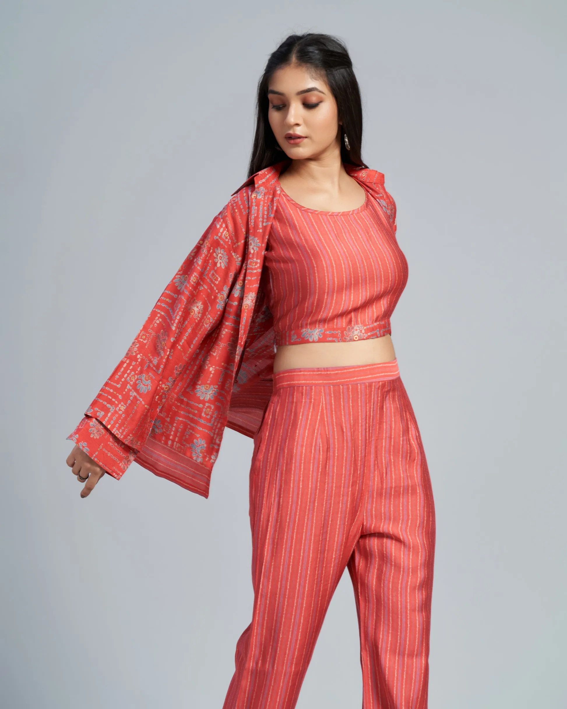 Floral Printed Blazer Top With Pant Three-Piece Set
