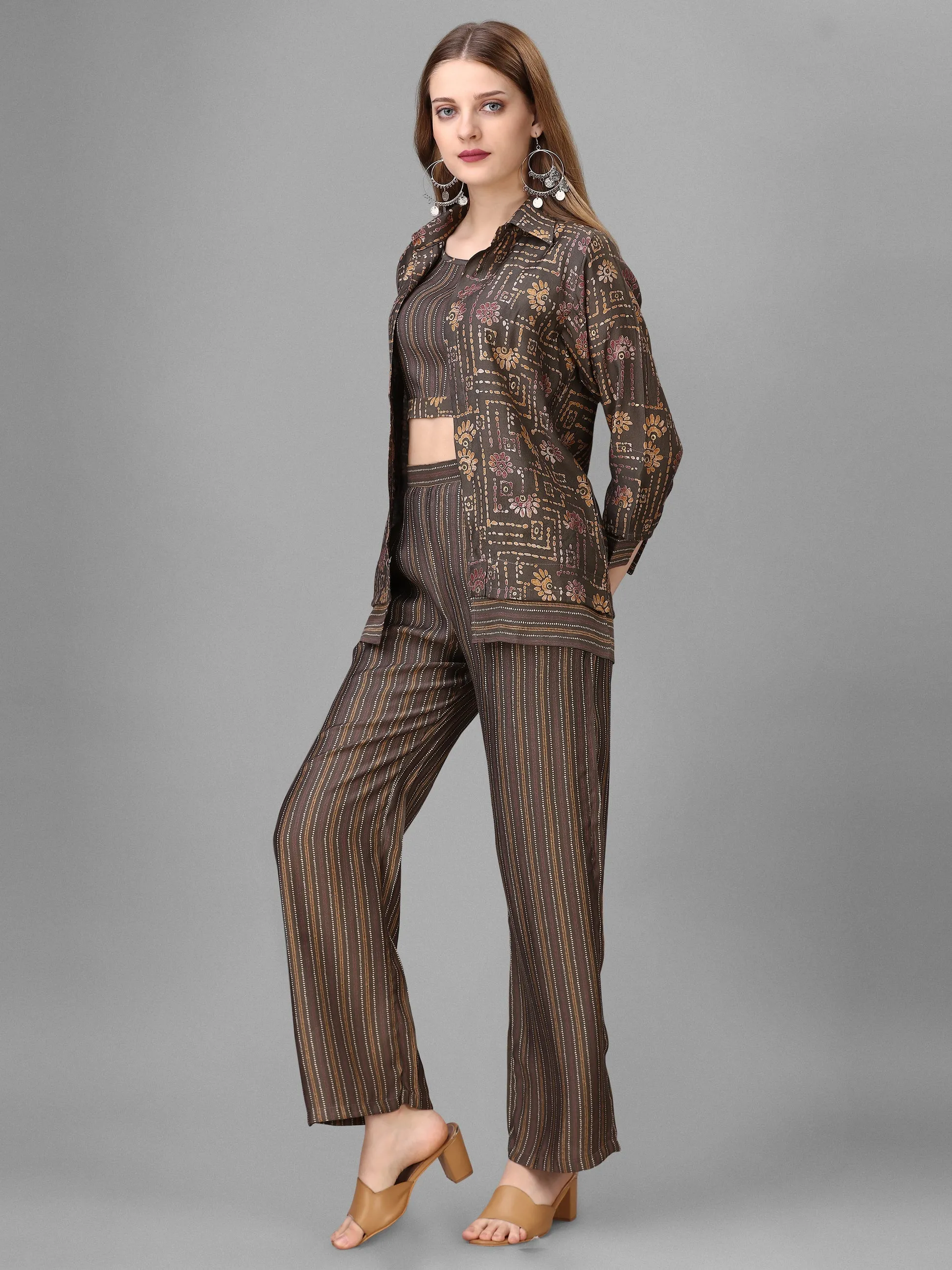 Floral Printed Blazer Top With Pant Three-Piece Set