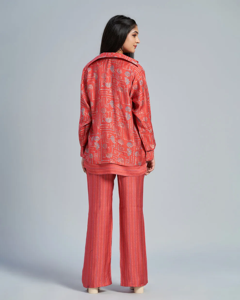Floral Printed Blazer Top With Pant Three-Piece Set