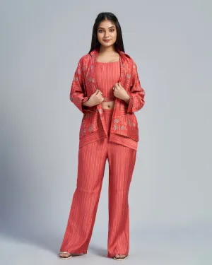 Floral Printed Blazer Top With Pant Three-Piece Set