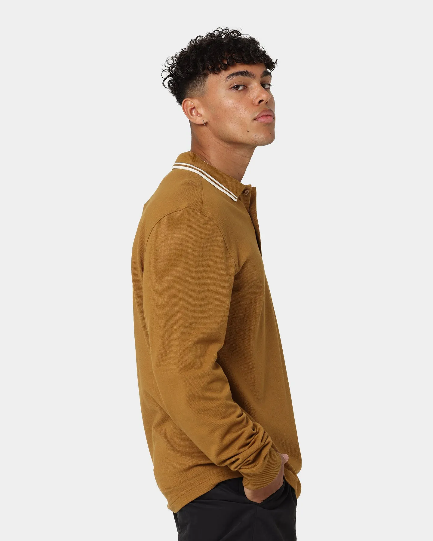 Fred Perry Long Sleeve Twin Tipped Polo Shirt Dark Caramel