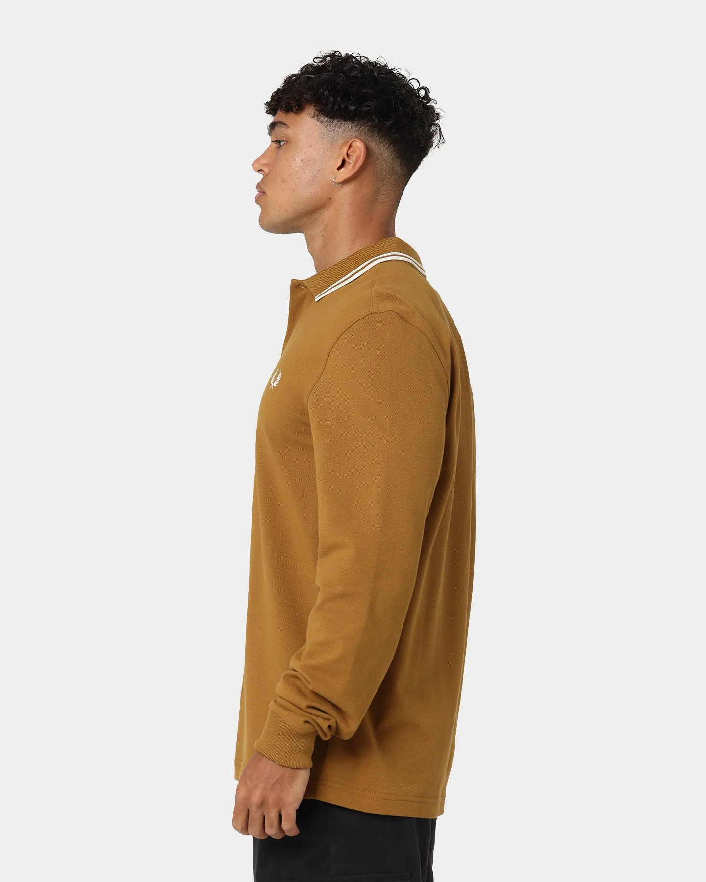 Fred Perry Long Sleeve Twin Tipped Polo Shirt Dark Caramel