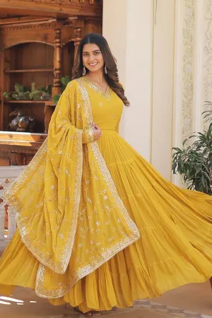 Full Sleeve Ruffle Gown For Haldi Function