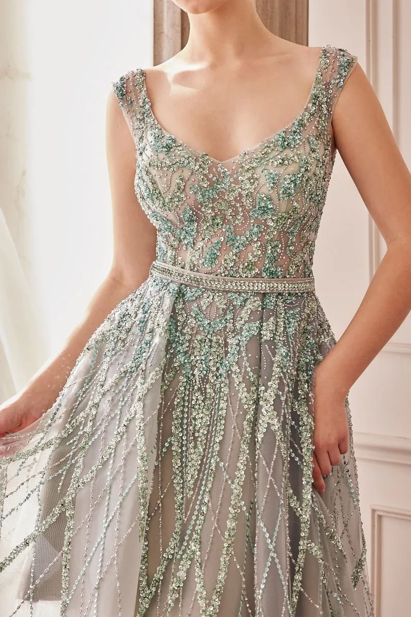 Gemma Jewel Beaded Sequin Sheer Embroidered Bodice Long Prom Dress CDA1091