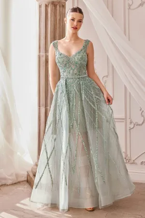 Gemma Jewel Beaded Sequin Sheer Embroidered Bodice Long Prom Dress CDA1091