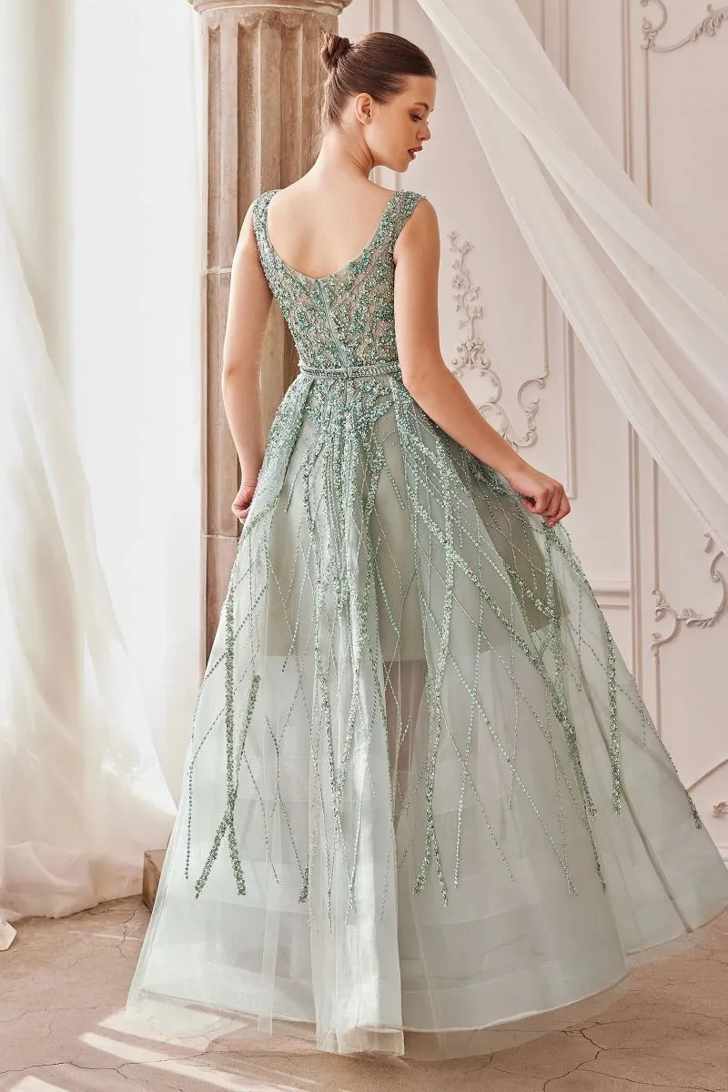 Gemma Jewel Beaded Sequin Sheer Embroidered Bodice Long Prom Dress CDA1091