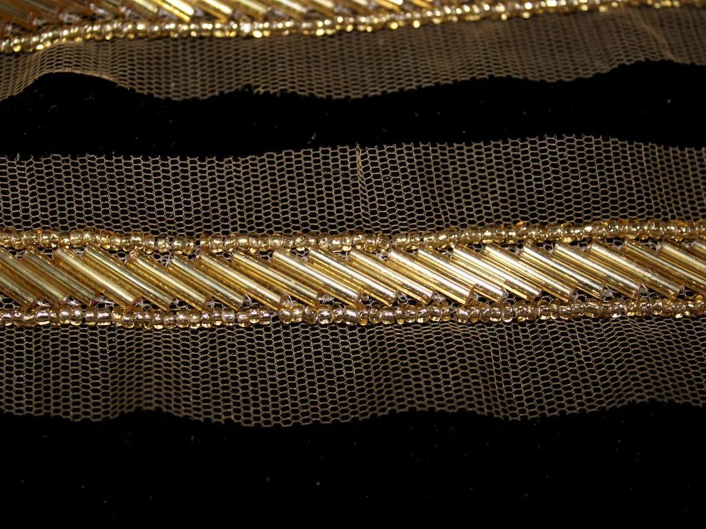 Golden Designer Cutdana Beads Hand Work Embroidered Border
