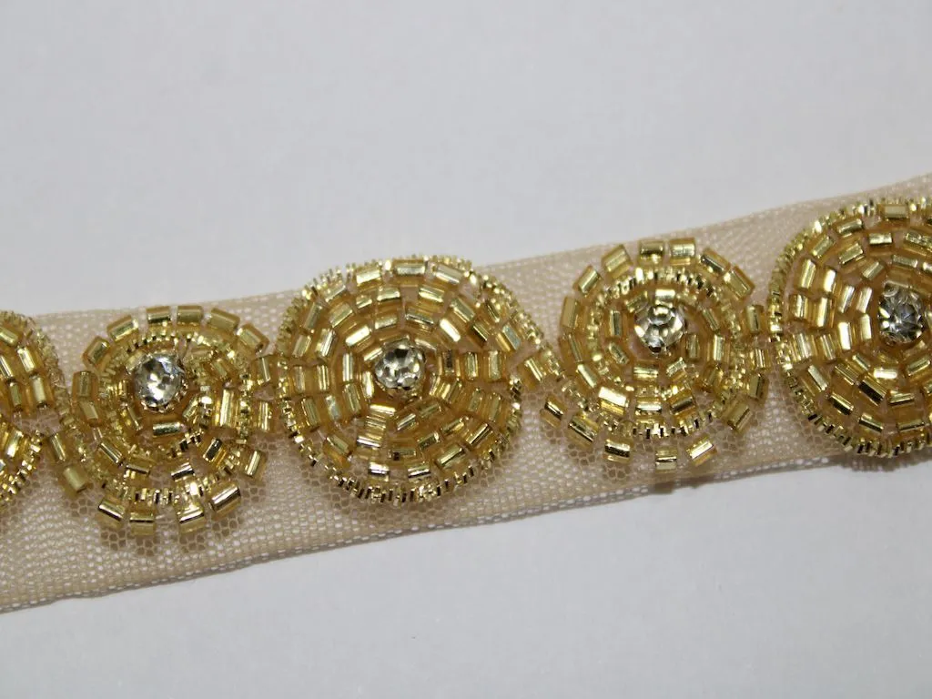 Golden Designer Cutdana Beads Work Embroidered Border