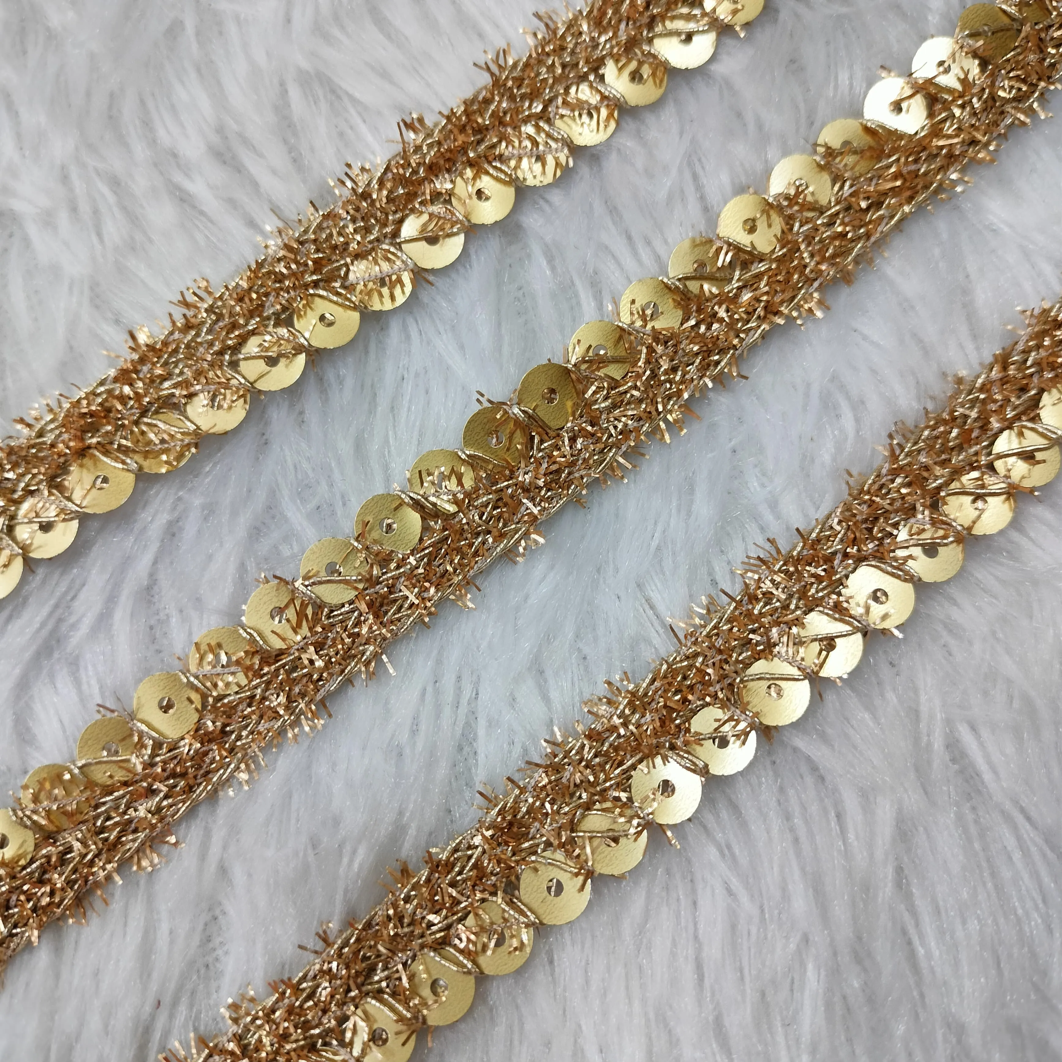 Golden Fancy Zari Sequins Work Embellished Trim