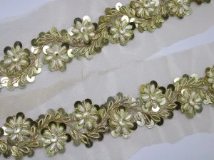 Golden Floral Zari and Sequins Work Embroidered Border