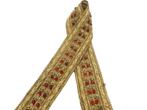 Golden Red Stone and Thread Work Embroidered Border
