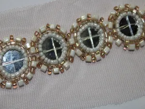 Golden White Fancy Pearl and Mirror Work Embroidered Border