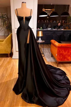 Gorgeous Long Mermaid V-neck Sleeveless Split Evening Prom Dress