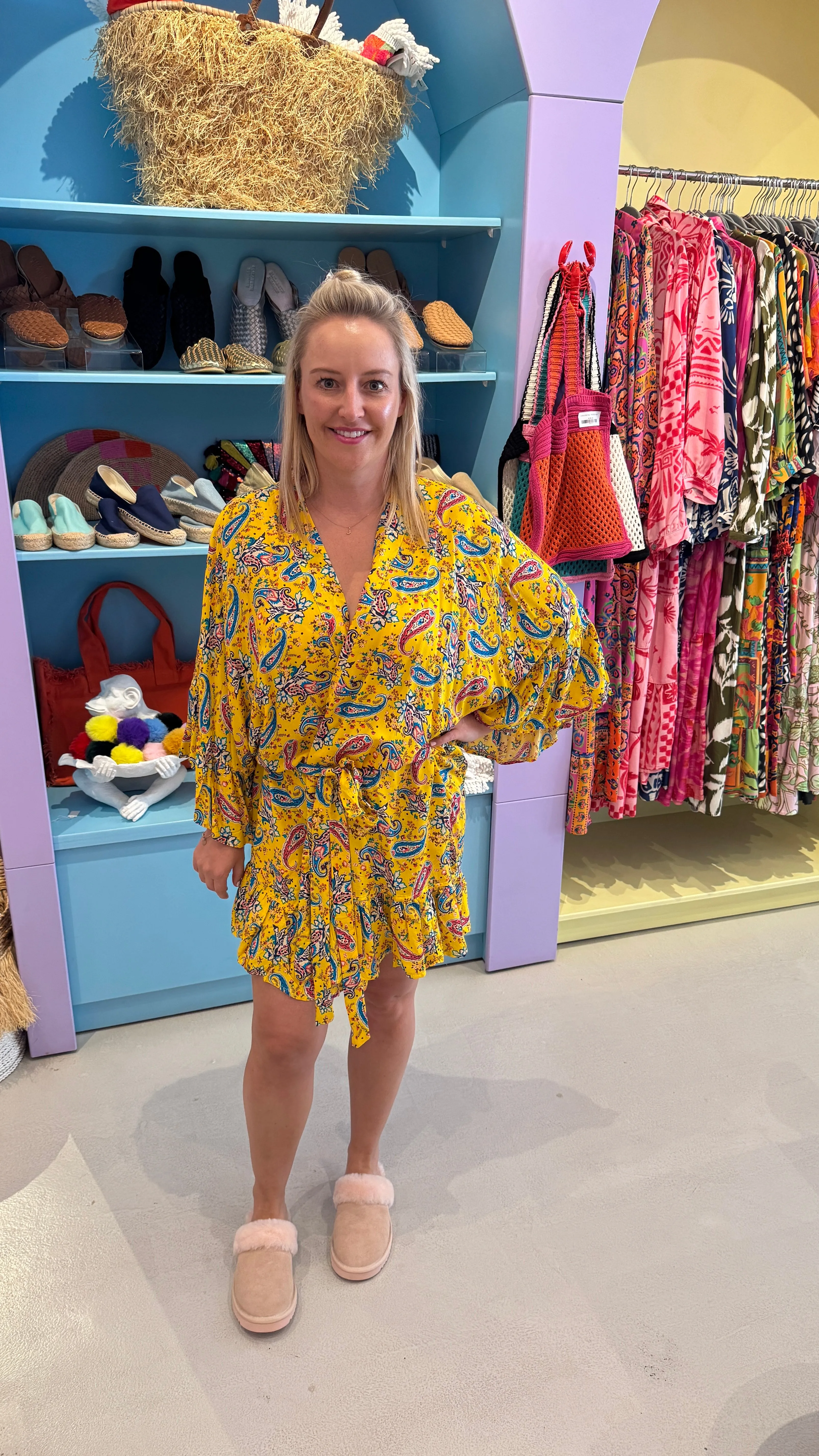 Gown/Kimono - Short - Yellow Paisley