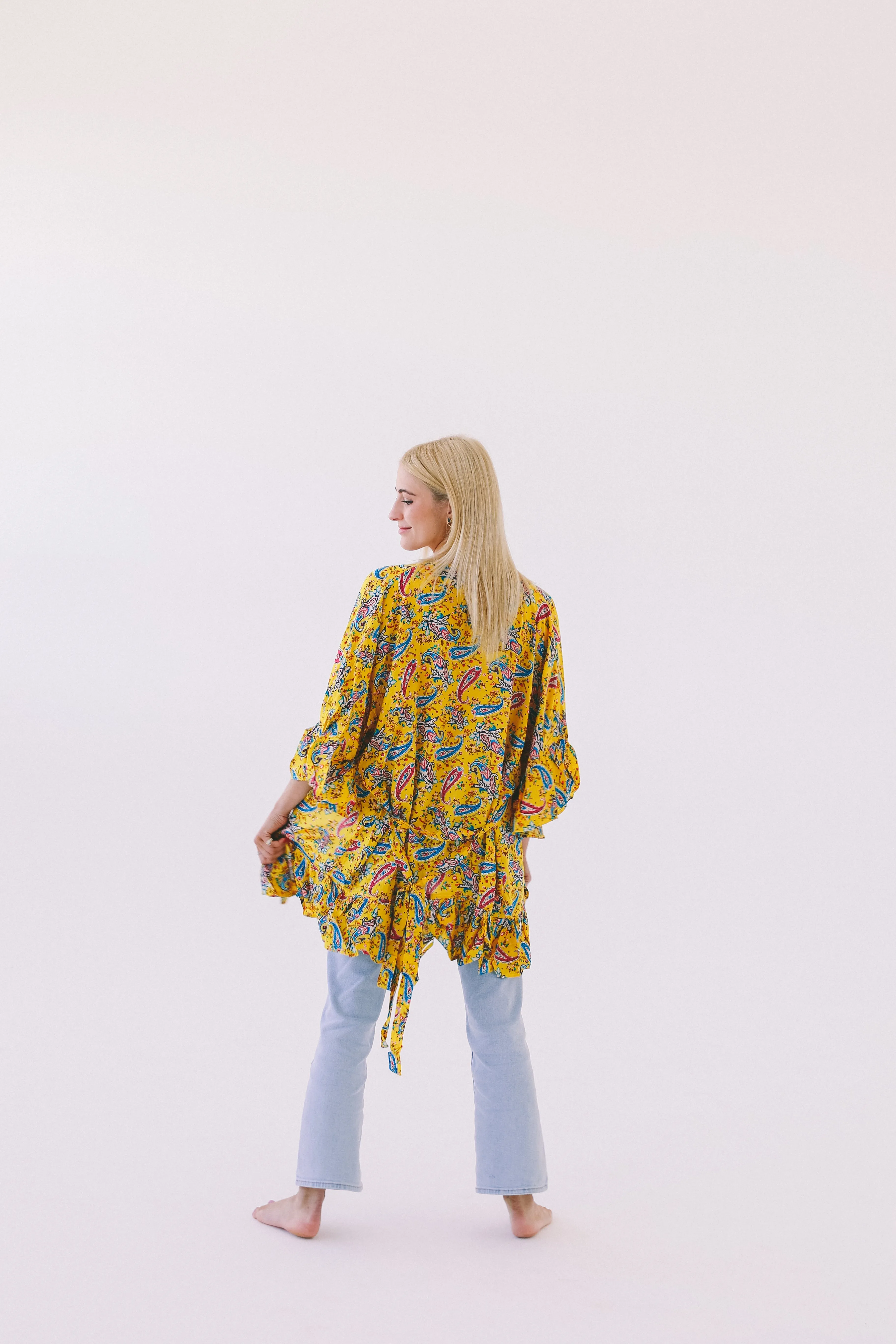 Gown/Kimono - Short - Yellow Paisley